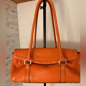 Ellen Tracy orange leather shoulder bag